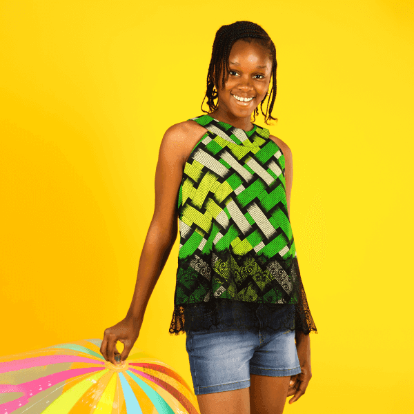 MULTICOLOUR ANKARA AND LACE BLOUSE Image