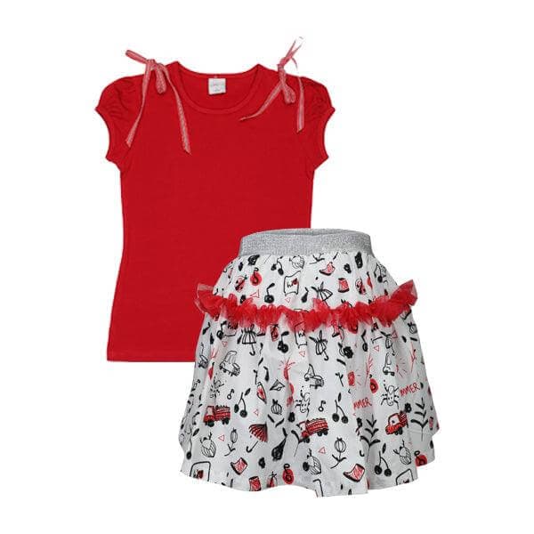 RED & WHITE DOODLE SKIRT SET Image