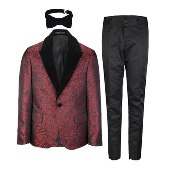 RED DAMASK 3PC SUIT WITH BOW-TIE