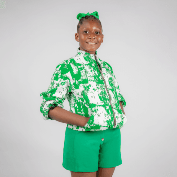 GREEN AND WHITE GIRLS ANKARA JACKET Image