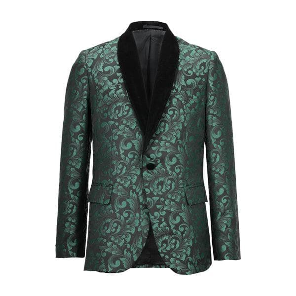 GREEN DAMASK 3PC SUIT WITH BOW-TIE