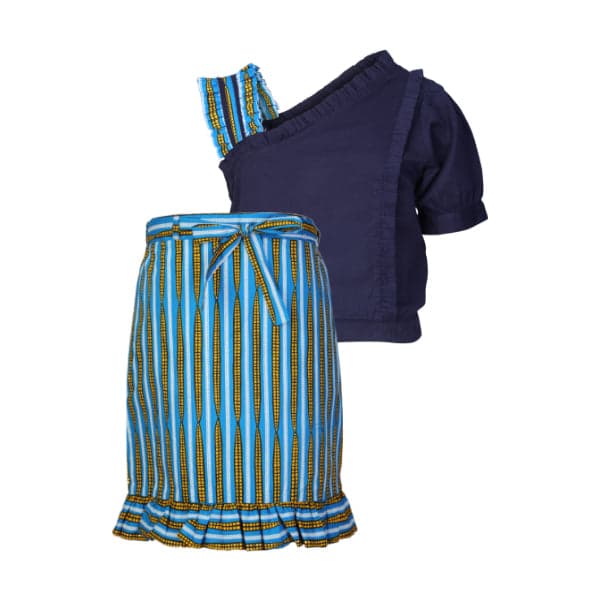 NAVY BLOUSE AND MULTICOLOUR  ANKARA SKRIT SET Image