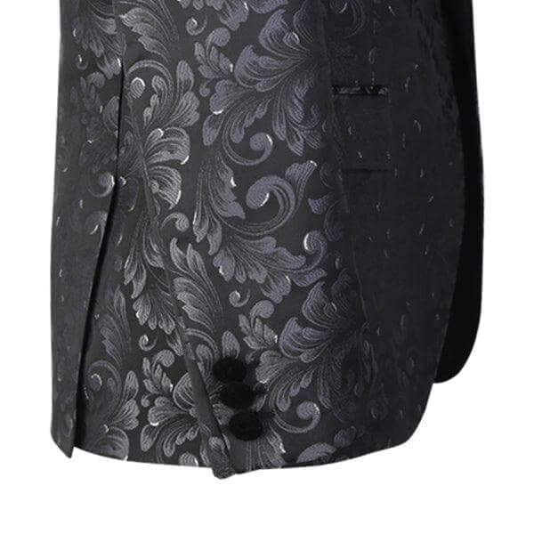 BLACK/GREY DAMASK 3PC SUIT WITH BOW-TIE