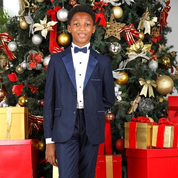 BLUE SATIN LAPEL 2 PIECE SUIT WITH BOW TIE Image