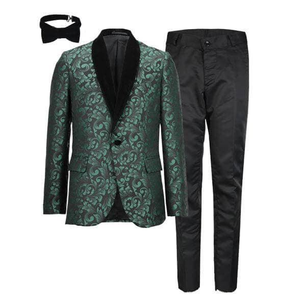 GREEN DAMASK 3PC SUIT WITH BOW-TIE