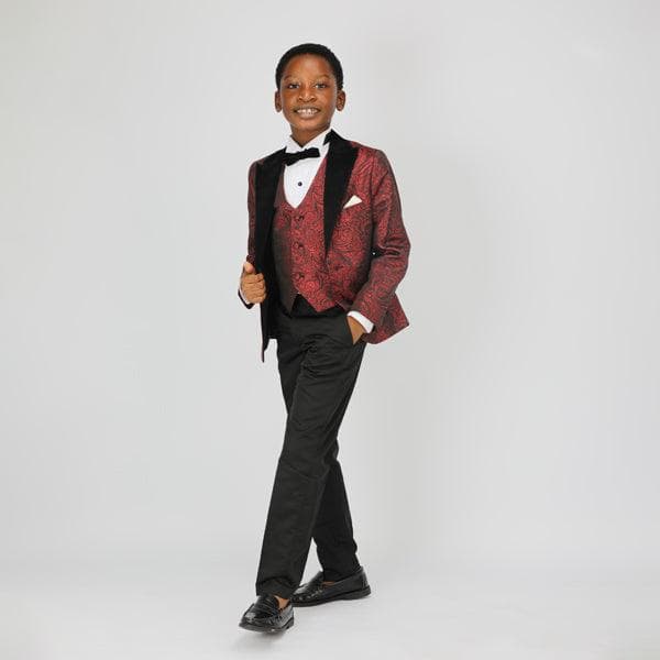 RED DAMASK 3PC SUIT WITH BOW-TIE Image