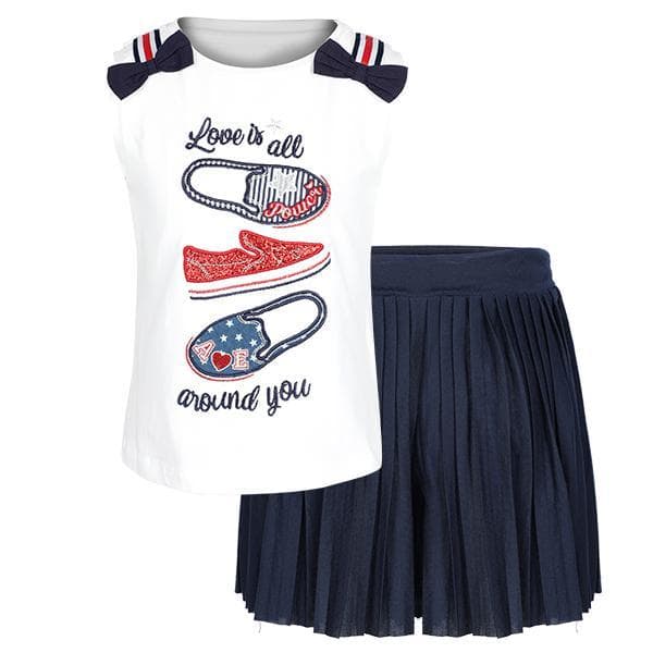 NAVY PLEATED KNIT SHORT SET Image