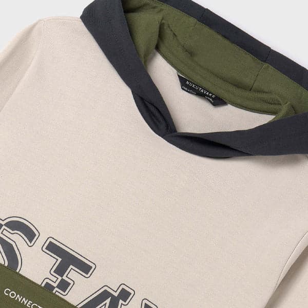 CREAM & ARMY GREEN L/S  BOYS PULLOVER HOODIE