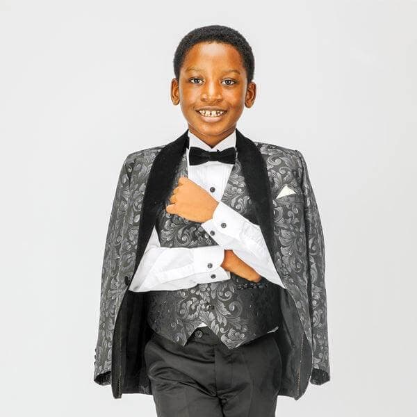 BLACK/GREY DAMASK 3PC SUIT WITH BOW-TIE Image