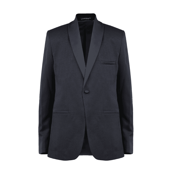 BLUE SATIN LAPEL 4 PIECE SUIT WITH VEST & BOW TIE