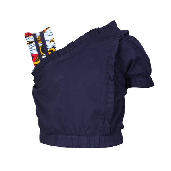 NAVY BLOUSE AND MULTICOLOUR ANKARA SKIRT SET