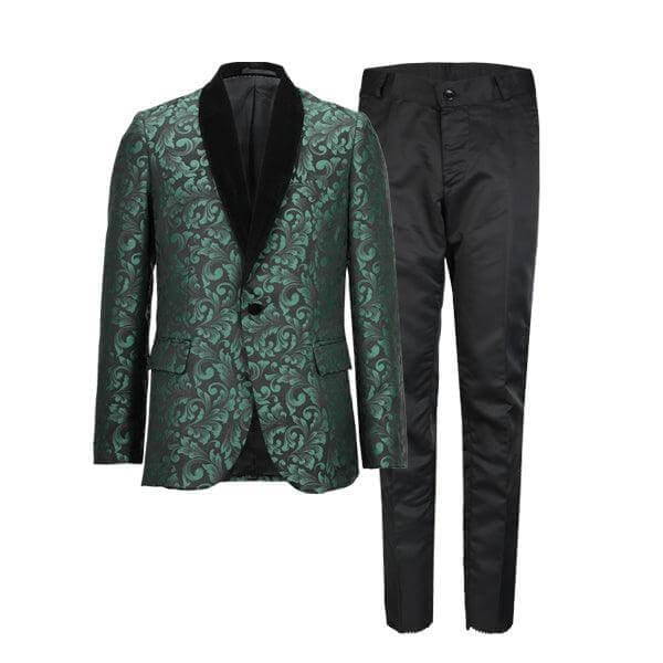 GREEN DAMASK 3PC SUIT WITH BOW-TIE
