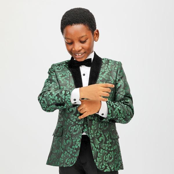 GREEN DAMASK 3PC SUIT WITH BOW-TIE Image