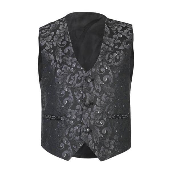 BLACK/GREY DAMASK 3PC SUIT WITH BOW-TIE