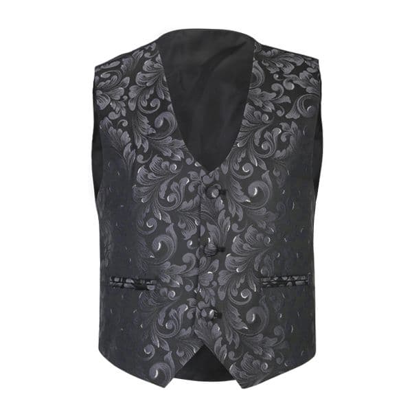 BLACK AND WHITE DAMASK 4 PIECE SUIT WITH VEST & BOW TIE
