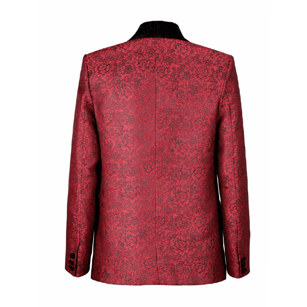 RED AND BLACK DAMASK 4 PIECE SUIT WITH VEST & BOW TIE