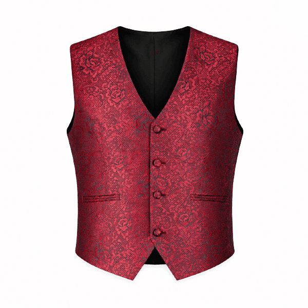 RED AND BLACK DAMASK 4 PIECE SUIT WITH VEST & BOW TIE